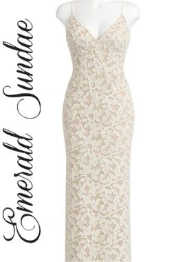 Emerald Sundae sparkly leaf lace prom gown